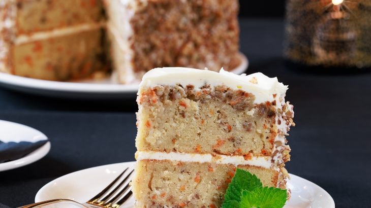 Carrot cake slice with cream cheese frosting